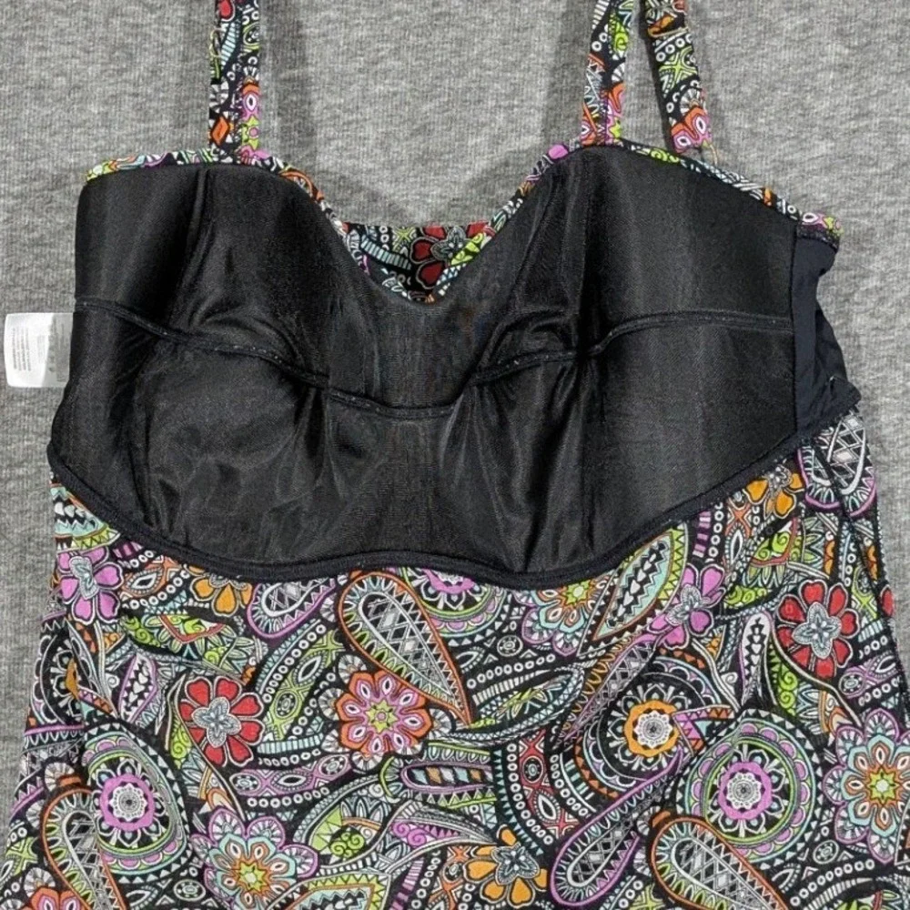 Fit 4 U Fit 4 Ur Tummy Paisley Tiered Ruffle Tankini Swim Top Plus Size 22W